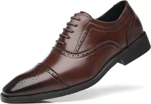 Santimon Men's Casual Dress Shoes Cap Oxfords Faux Leather Tuxedo Dress Shoes Classic Lace-up Formal Derby Loafers