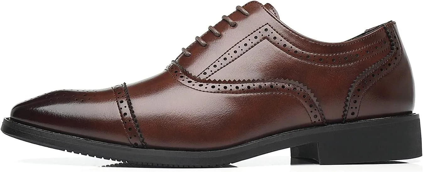 Santimon Men's Casual Dress Shoes Cap Oxfords Faux Leather Tuxedo Dress Shoes Classic Lace-up Formal Derby Loafers