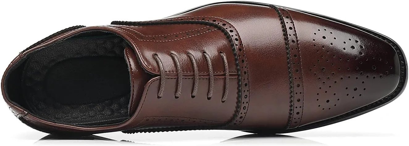 Santimon Men's Casual Dress Shoes Cap Oxfords Faux Leather Tuxedo Dress Shoes Classic Lace-up Formal Derby Loafers