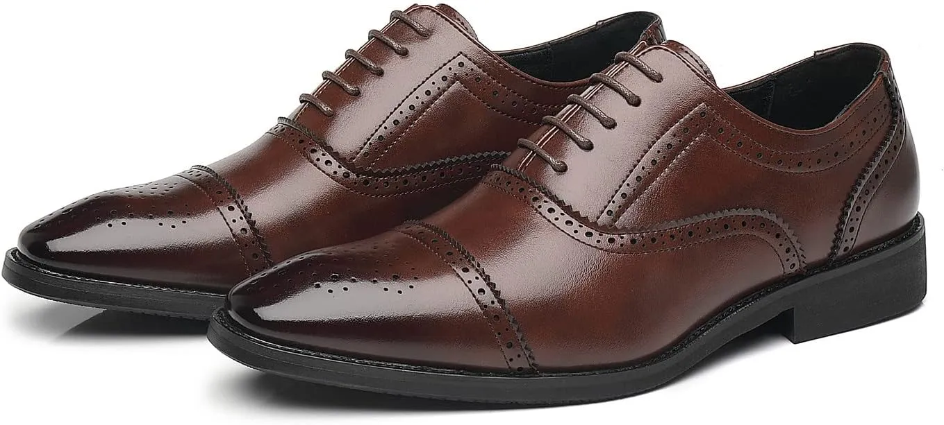 Santimon Men's Casual Dress Shoes Cap Oxfords Faux Leather Tuxedo Dress Shoes Classic Lace-up Formal Derby Loafers