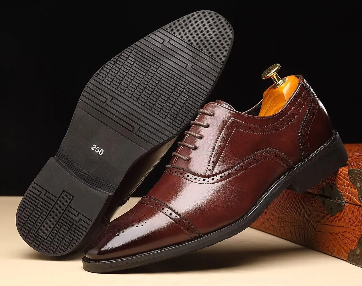 Santimon Men's Casual Dress Shoes Cap Oxfords Faux Leather Tuxedo Dress Shoes Classic Lace-up Formal Derby Loafers