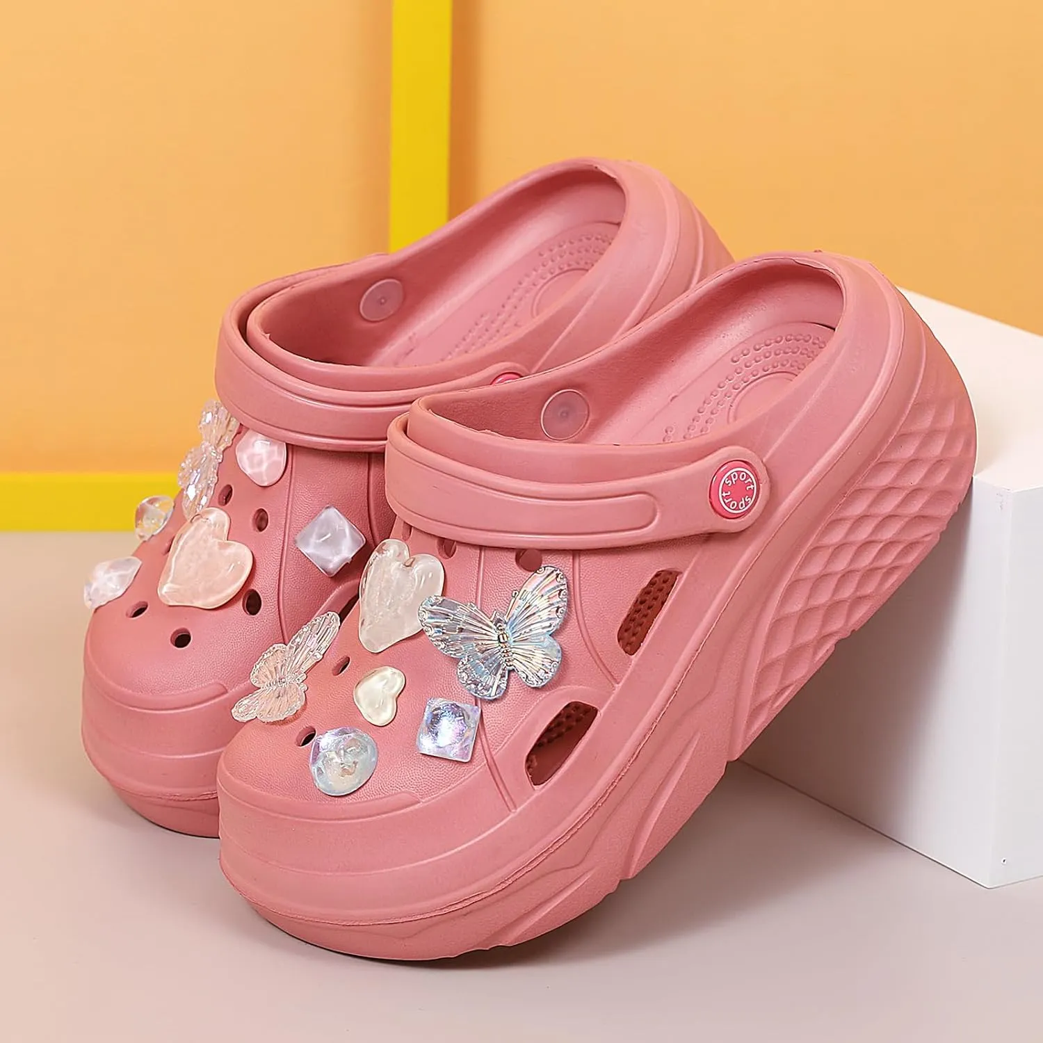 SECHRITE Womens Platform Clogs Garden Shoes Waterproof Beach Pool Sandals Summer Mules Home Slippers - Butterfly Series