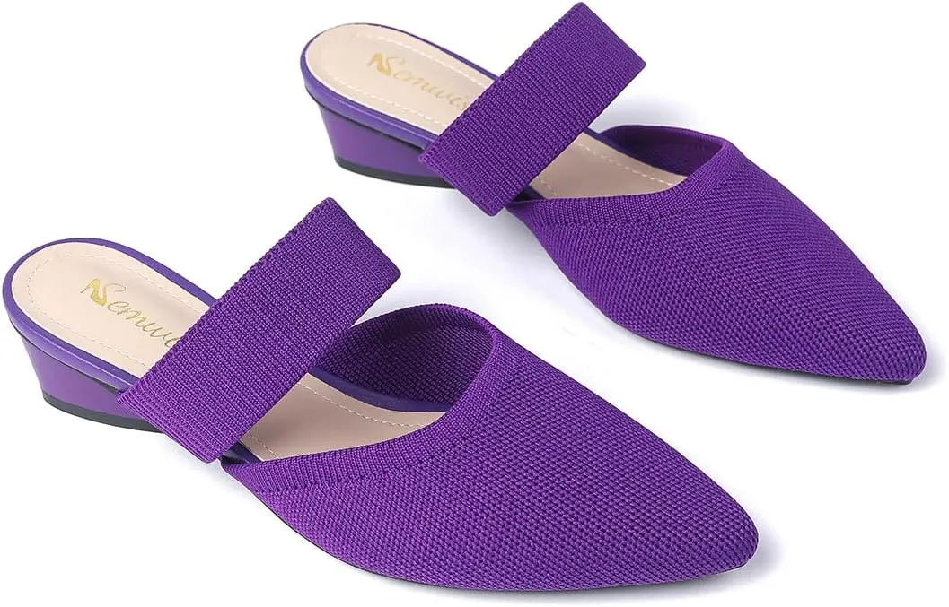Semwiss Pointed Toe Mules for Women Chunky Low Heeled Sandals Breathable Backless Mesh Knit Slip on Loafers