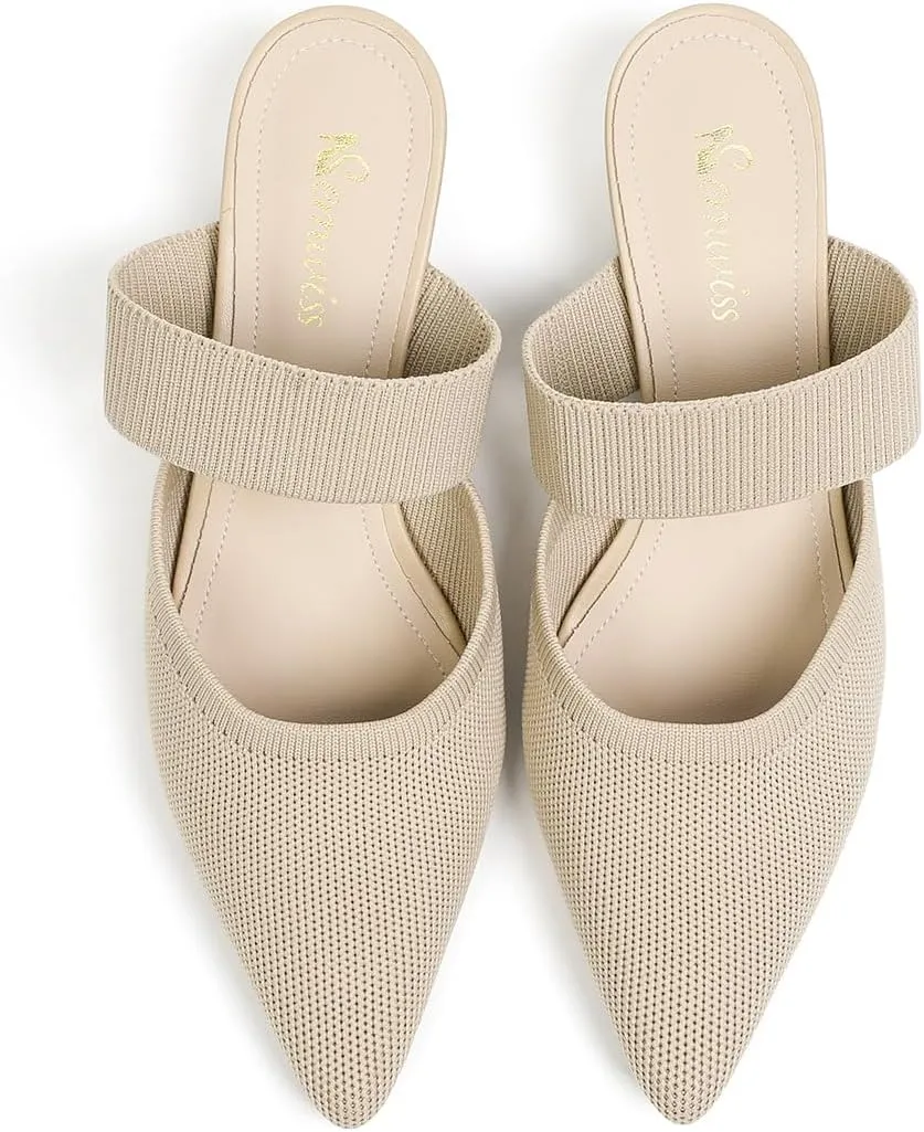 Semwiss Pointed Toe Mules for Women Chunky Low Heeled Sandals Breathable Backless Mesh Knit Slip on Loafers