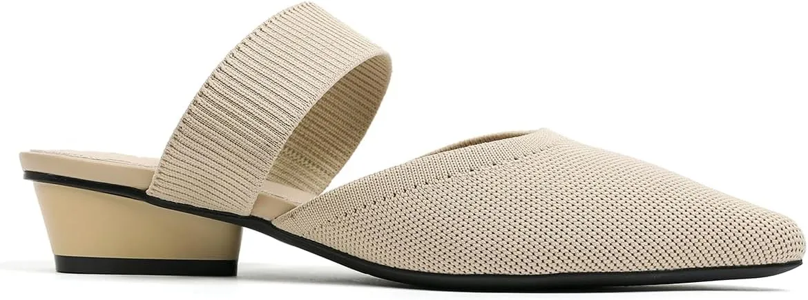 Semwiss Pointed Toe Mules for Women Chunky Low Heeled Sandals Breathable Backless Mesh Knit Slip on Loafers