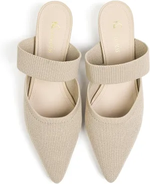 Semwiss Pointed Toe Mules for Women Chunky Low Heeled Sandals Breathable Backless Mesh Knit Slip on Loafers