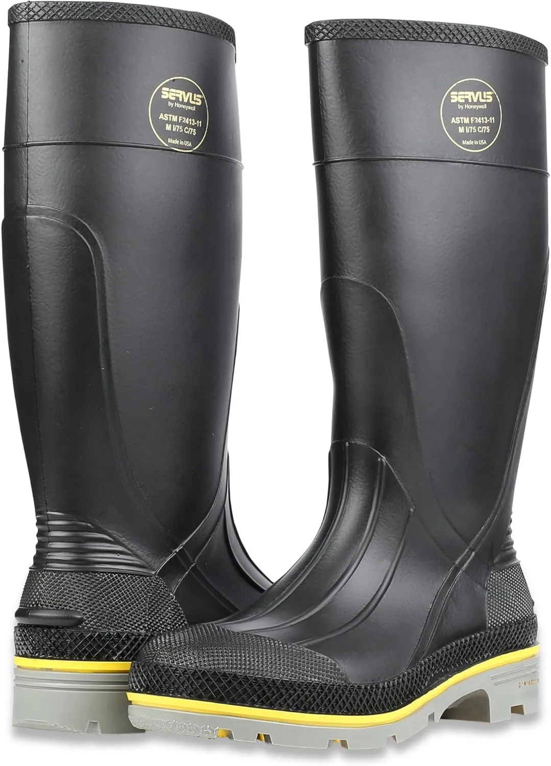 Servus by Honeywell XTP 15"" PVC Chemical-Resistant Steel Toe Men's Work Boots, Black, Yellow & Gray, 7