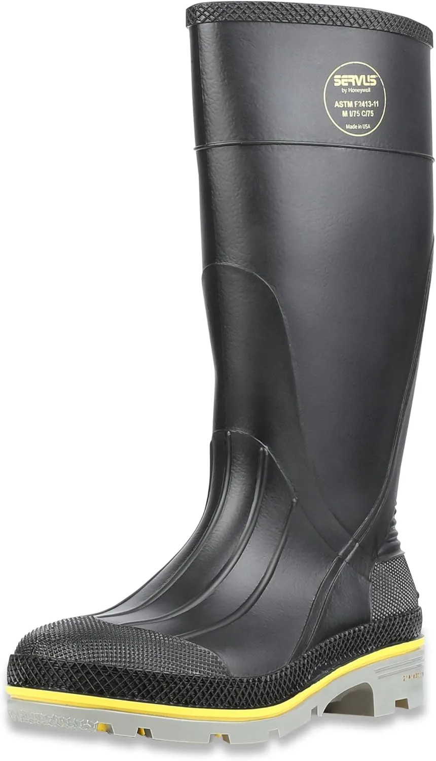 Servus by Honeywell XTP 15"" PVC Chemical-Resistant Steel Toe Men's Work Boots, Black, Yellow & Gray, 7