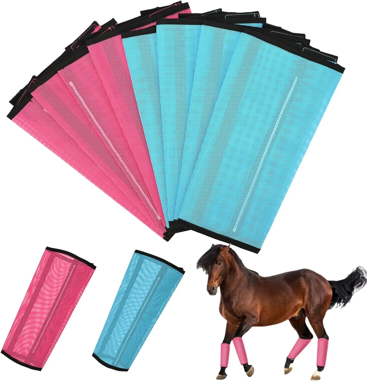 Set of 8 Breathable Mesh Horse Boots Mesh Fly Boots for Horse Loose Fitting Horse Fly Boots for Non-Slip Reduce-Stomping Preventing Flies and Mosquitoes Bites (Pink and Blue)