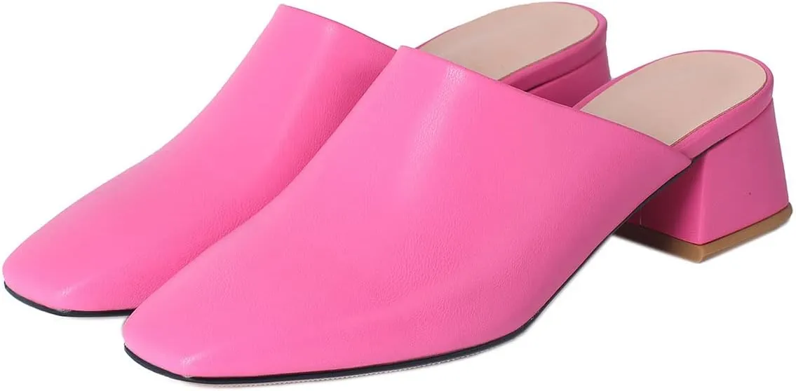 SHEMEE Women's Closed Square Toe Chunky Heel Slides Mule Pumps Slip On Mid Block Heels Slippers Sandals Backless Slingback Shoes