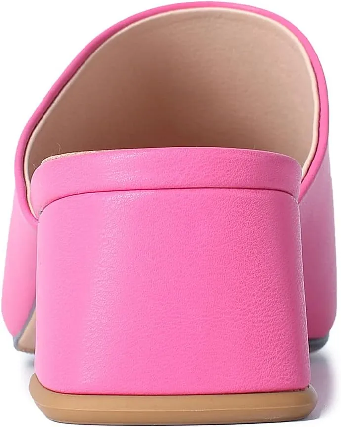 SHEMEE Women's Closed Square Toe Chunky Heel Slides Mule Pumps Slip On Mid Block Heels Slippers Sandals Backless Slingback Shoes