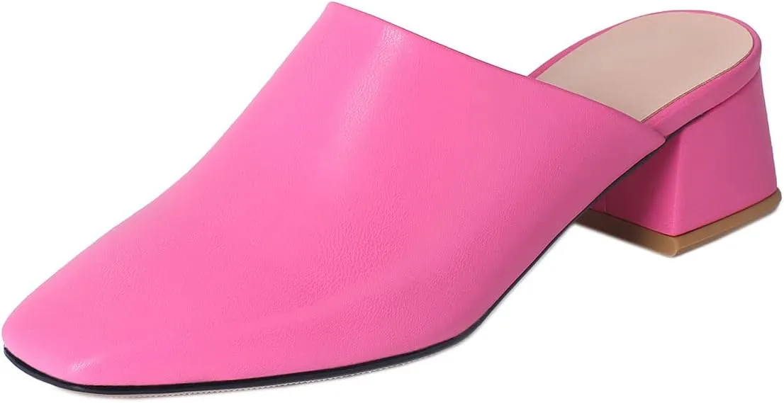 SHEMEE Women's Closed Square Toe Chunky Heel Slides Mule Pumps Slip On Mid Block Heels Slippers Sandals Backless Slingback Shoes