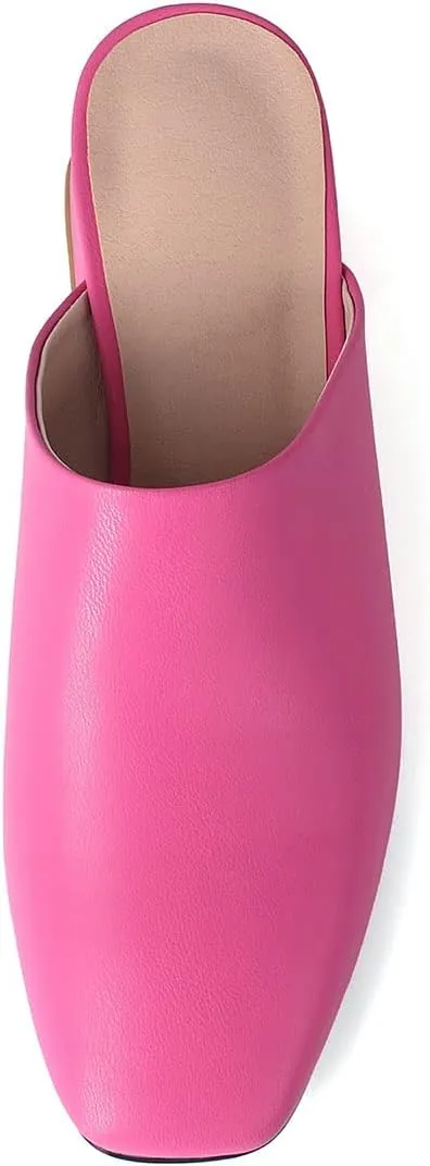 SHEMEE Women's Closed Square Toe Chunky Heel Slides Mule Pumps Slip On Mid Block Heels Slippers Sandals Backless Slingback Shoes