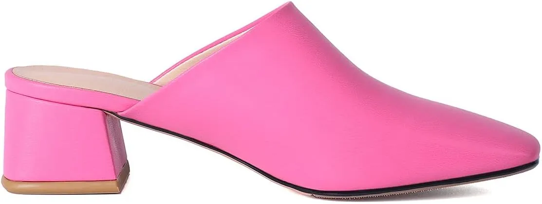SHEMEE Women's Closed Square Toe Chunky Heel Slides Mule Pumps Slip On Mid Block Heels Slippers Sandals Backless Slingback Shoes