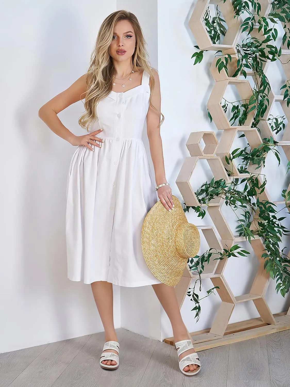 SHIBEVER Wedge Sandals for Women Dressy: Summer Walking Sandals Woman Comfortable - Slip On Casual Open Toe Hollow Out Low Wedge Shoes