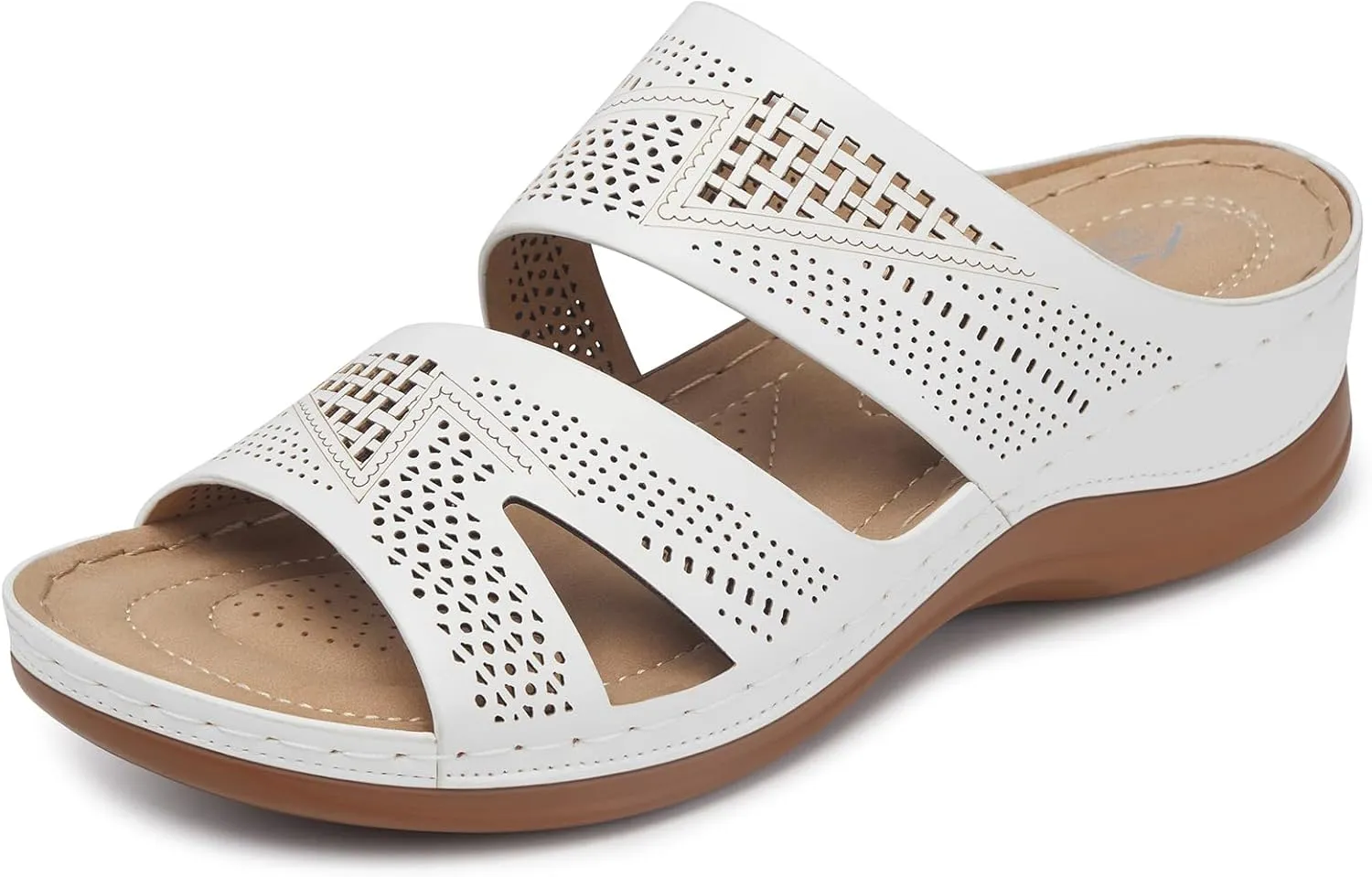 SHIBEVER Wedge Sandals for Women Dressy: Summer Walking Sandals Woman Comfortable - Slip On Casual Open Toe Hollow Out Low Wedge Shoes