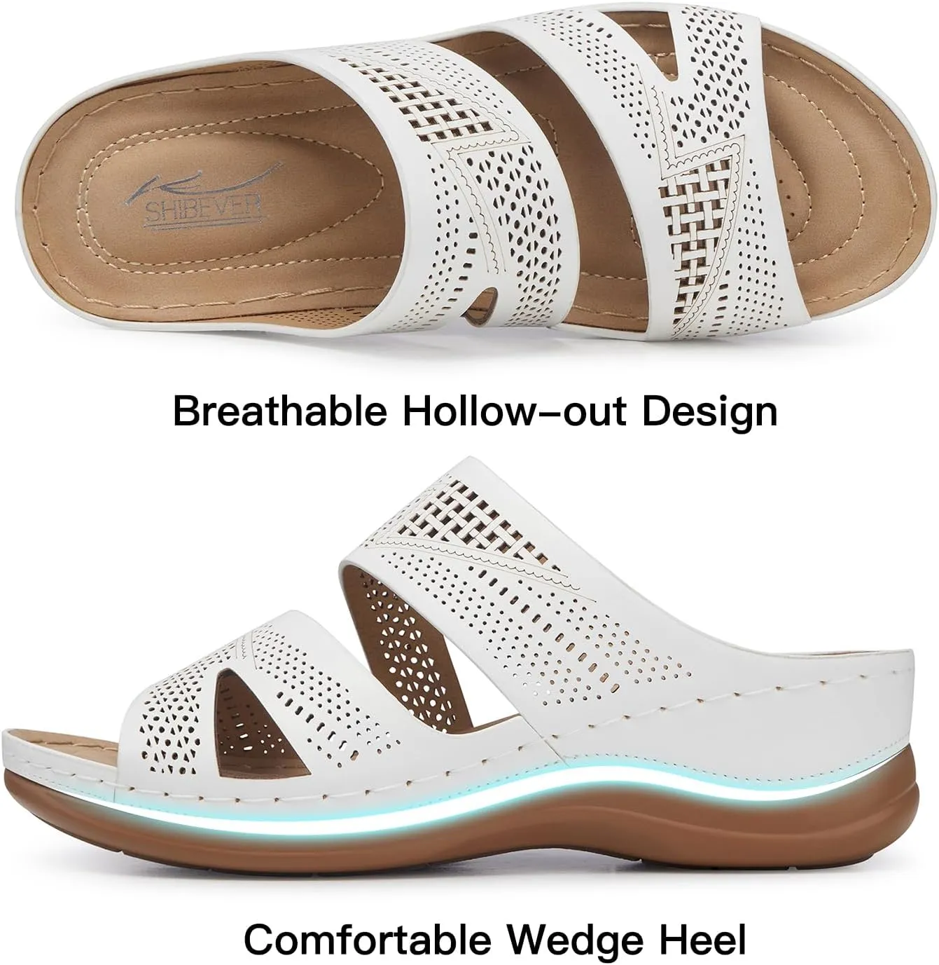 SHIBEVER Wedge Sandals for Women Dressy: Summer Walking Sandals Woman Comfortable - Slip On Casual Open Toe Hollow Out Low Wedge Shoes