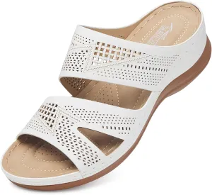SHIBEVER Wedge Sandals for Women Dressy: Summer Walking Sandals Woman Comfortable - Slip On Casual Open Toe Hollow Out Low Wedge Shoes