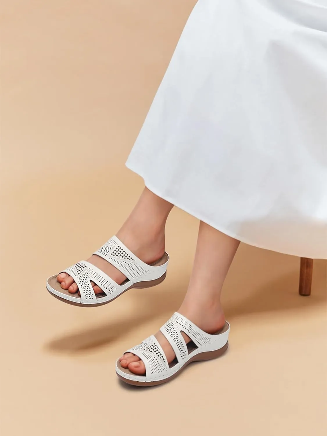 SHIBEVER Wedge Sandals for Women Dressy: Summer Walking Sandals Woman Comfortable - Slip On Casual Open Toe Hollow Out Low Wedge Shoes