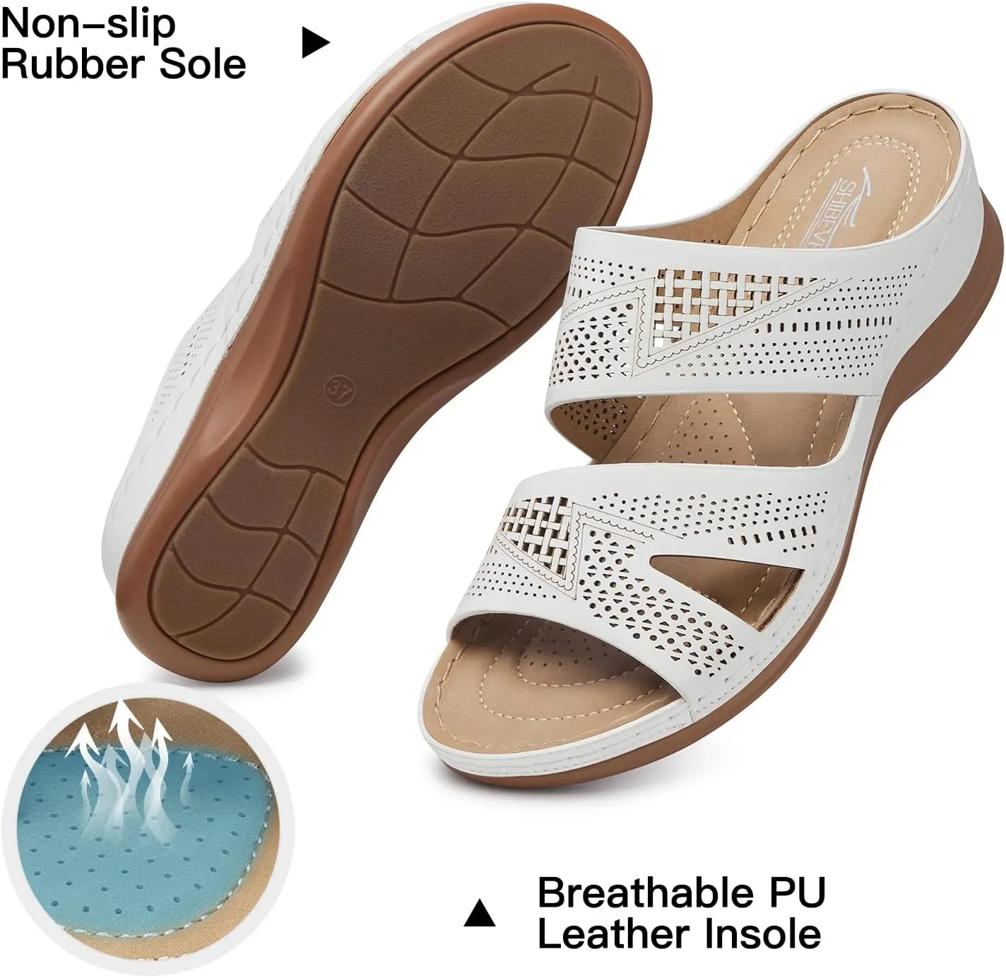 SHIBEVER Wedge Sandals for Women Dressy: Summer Walking Sandals Woman Comfortable - Slip On Casual Open Toe Hollow Out Low Wedge Shoes