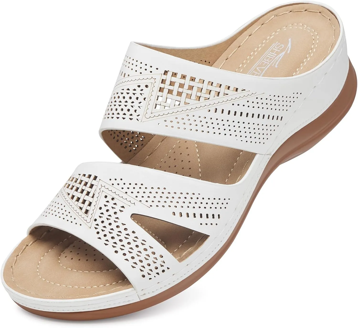 SHIBEVER Wedge Sandals for Women Dressy: Summer Walking Sandals Woman Comfortable - Slip On Casual Open Toe Hollow Out Low Wedge Shoes