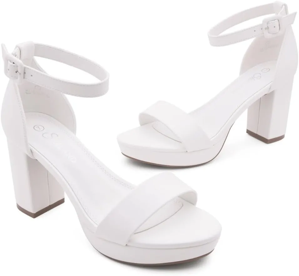 Shoe Land SL-Cabrini Women's Platform Heels, Open Toe Chunky Block Heeled Sandals with Ankle Strap – Dressy High Heel Sandals for Prom, Wedding, and Party