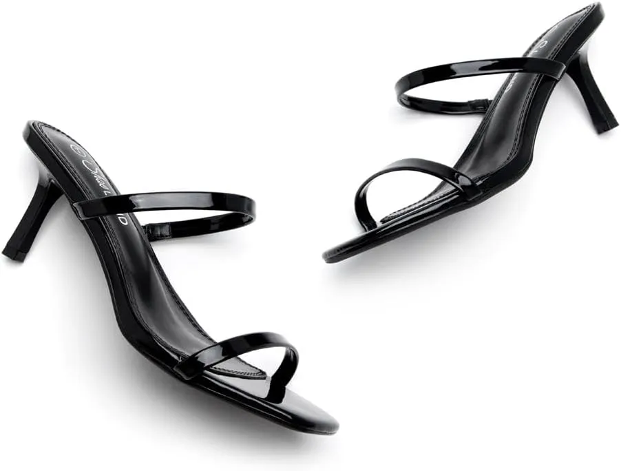 Shoe Land Women's Low Heels | Kitten Heel Sandals for Women | Open Toe Slip-On Slides | Two-Strap Heeled Mules | Dressy Short Heels for Party, Wedding & Vacation