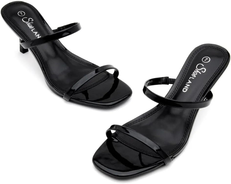 Shoe Land Women's Low Heels | Kitten Heel Sandals for Women | Open Toe Slip-On Slides | Two-Strap Heeled Mules | Dressy Short Heels for Party, Wedding & Vacation