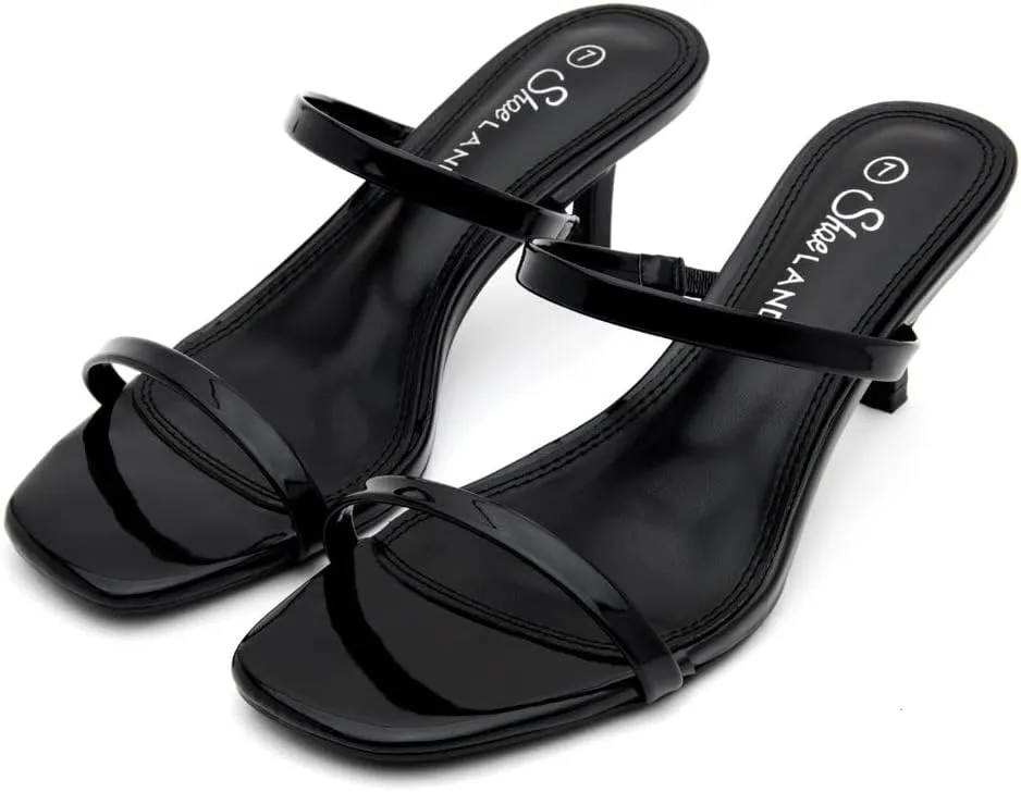 Shoe Land Women's Low Heels | Kitten Heel Sandals for Women | Open Toe Slip-On Slides | Two-Strap Heeled Mules | Dressy Short Heels for Party, Wedding & Vacation