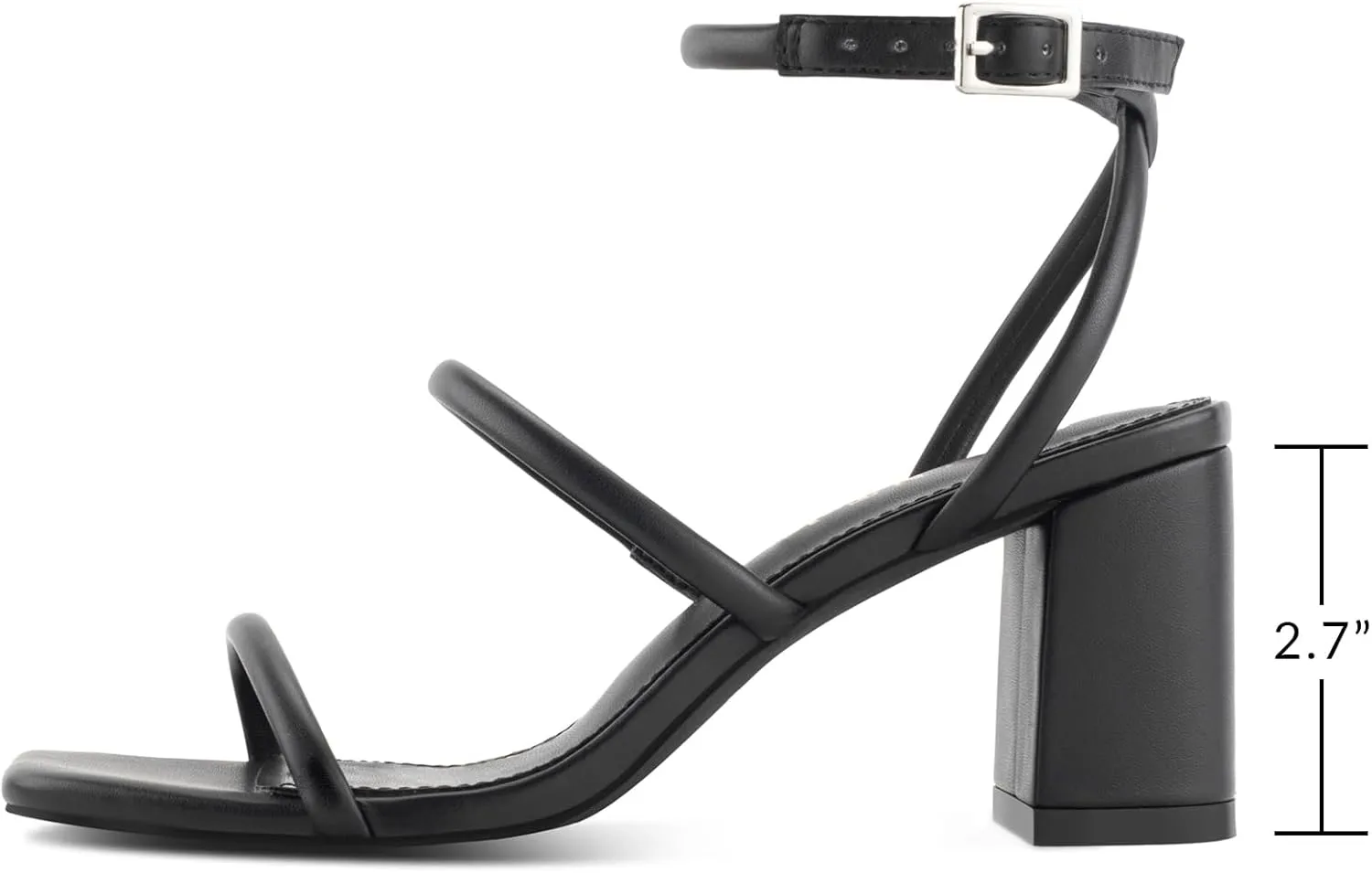Shoe'N Tale Strappy Heels for Women Ankle Buckle Chunky Heels Square Toe Heeled Sandals