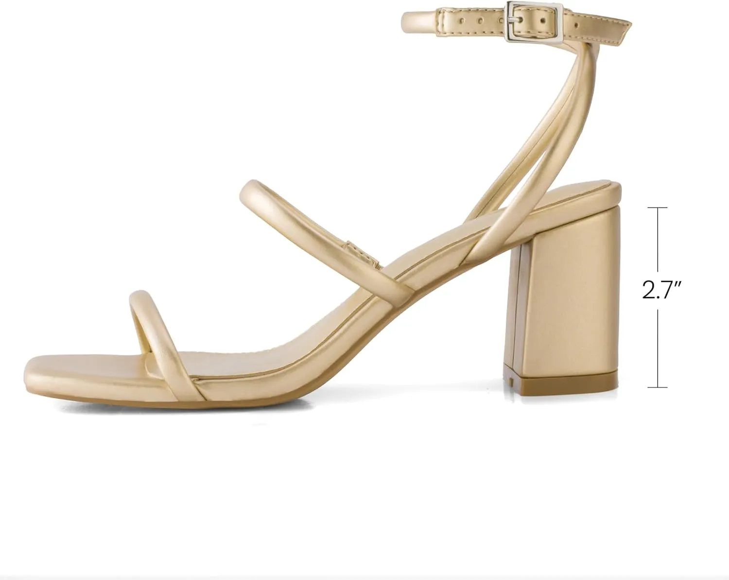 Shoe'N Tale Strappy Heels for Women Ankle Buckle Chunky Heels Square Toe Heeled Sandals