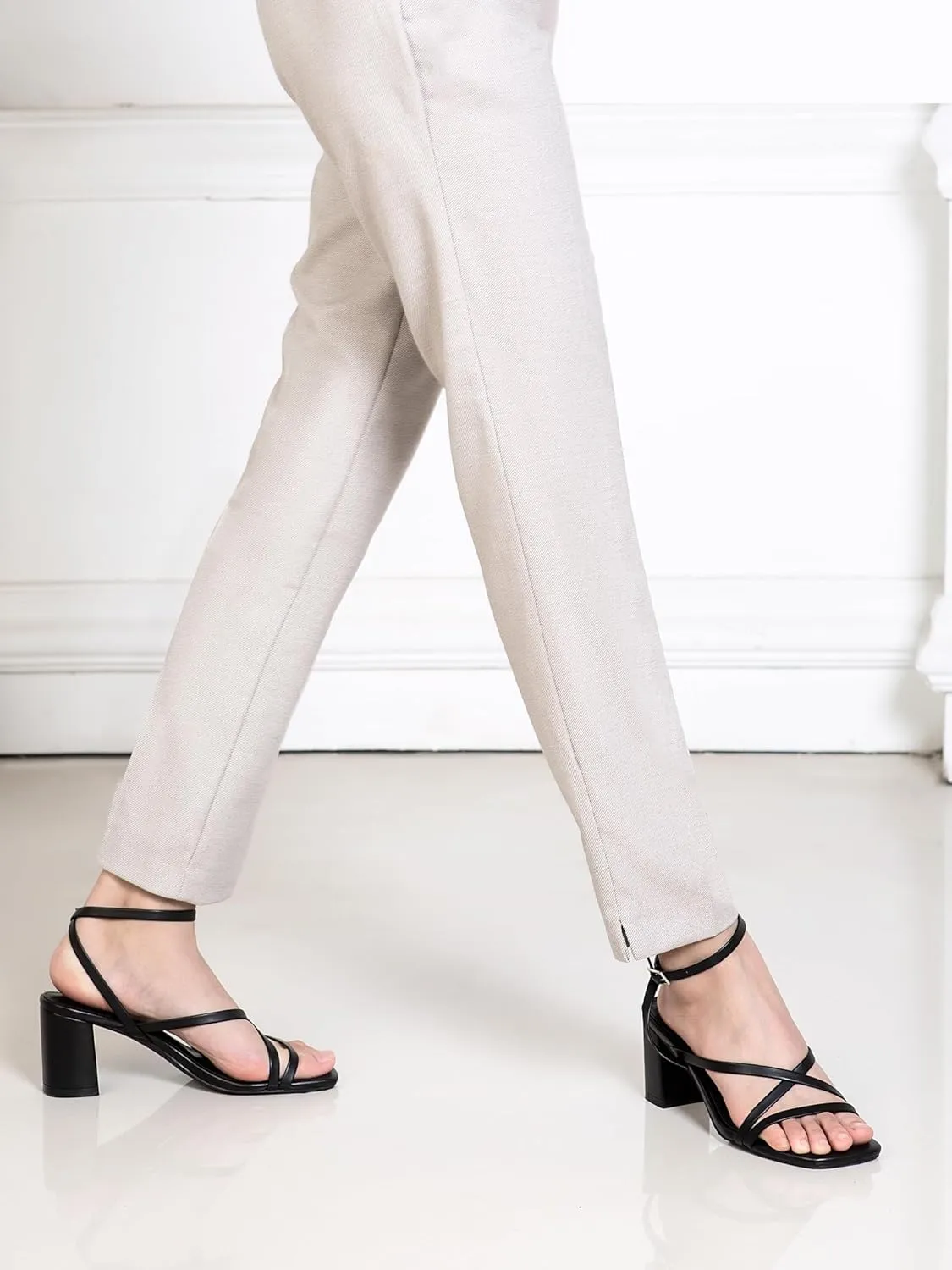 Shoe'N Tale Strappy Heels for Women Block Chunky Heels Open Square Toe Ankle Strap Buckle Sandals