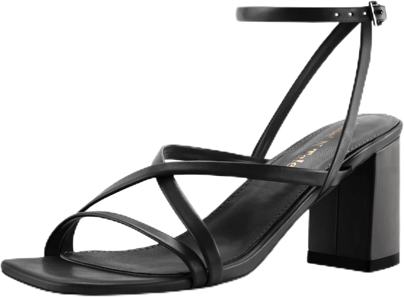 Shoe'N Tale Strappy Heels for Women Block Chunky Heels Open Square Toe Ankle Strap Buckle Sandals