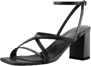 Shoe'N Tale Strappy Heels for Women Block Chunky Heels Open Square Toe Ankle Strap Buckle Sandals