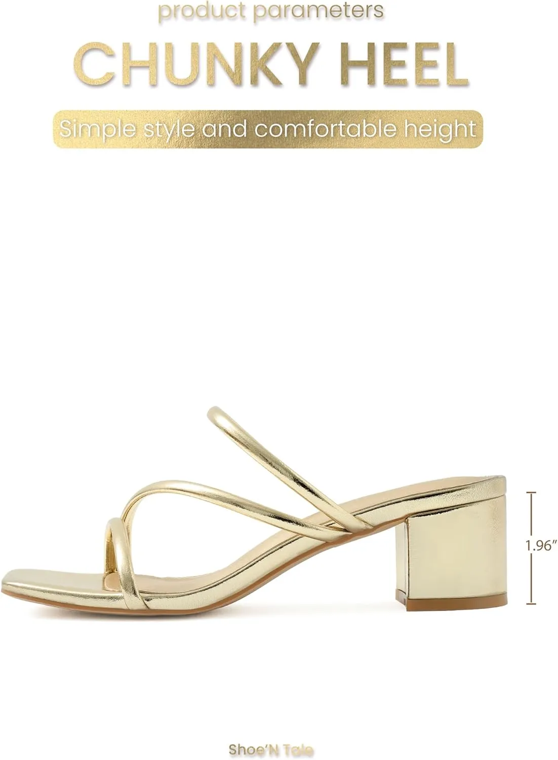 Shoe'N Tale Strappy Heels For Women Low Chunky Block Heel Heeled Sandals Square Open Toe Slip On Slides Mules
