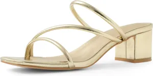 Shoe'N Tale Strappy Heels For Women Low Chunky Block Heel Heeled Sandals Square Open Toe Slip On Slides Mules