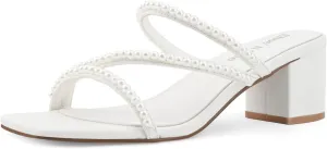 Shoe'N Tale Strappy Heels For Women Low Chunky Block Heel Heeled Sandals Square Open Toe Slip On Slides Mules