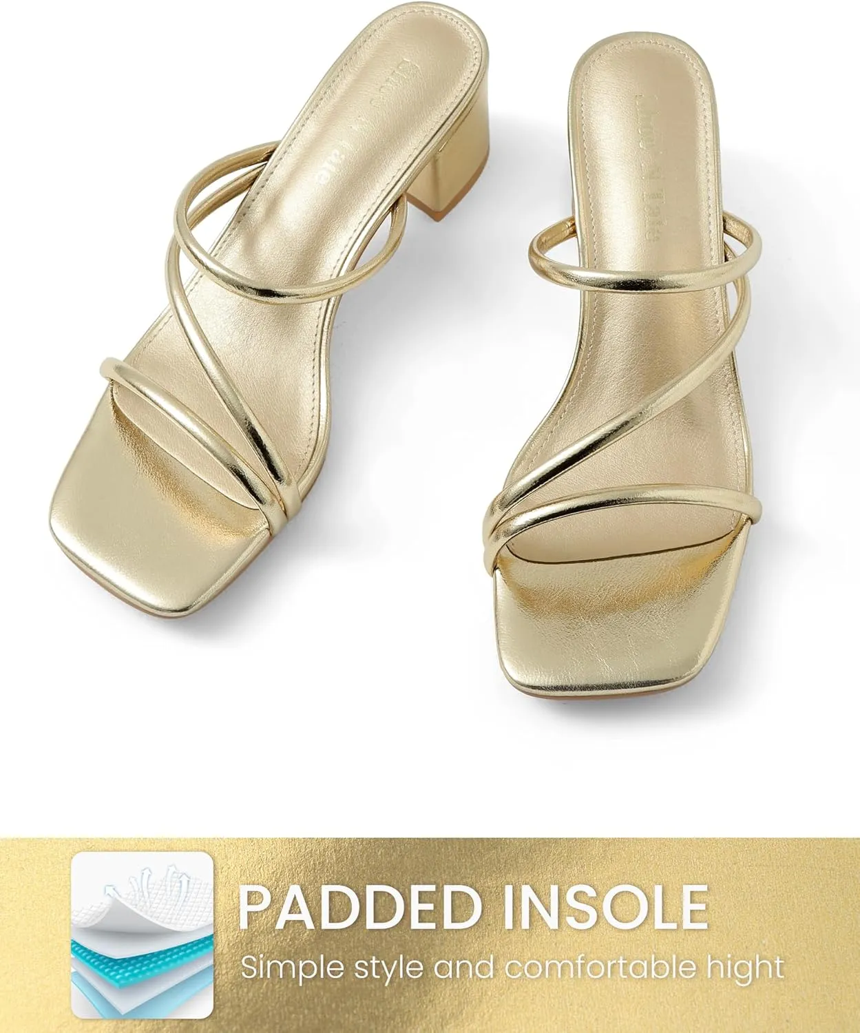 Shoe'N Tale Strappy Heels For Women Low Chunky Block Heel Heeled Sandals Square Open Toe Slip On Slides Mules