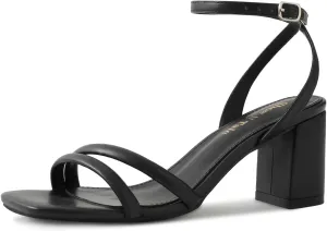 Shoe'N Tale Strappy Heels for Women Square Toe Chunky Block Heels Ankle Buckle Heeled Sandals