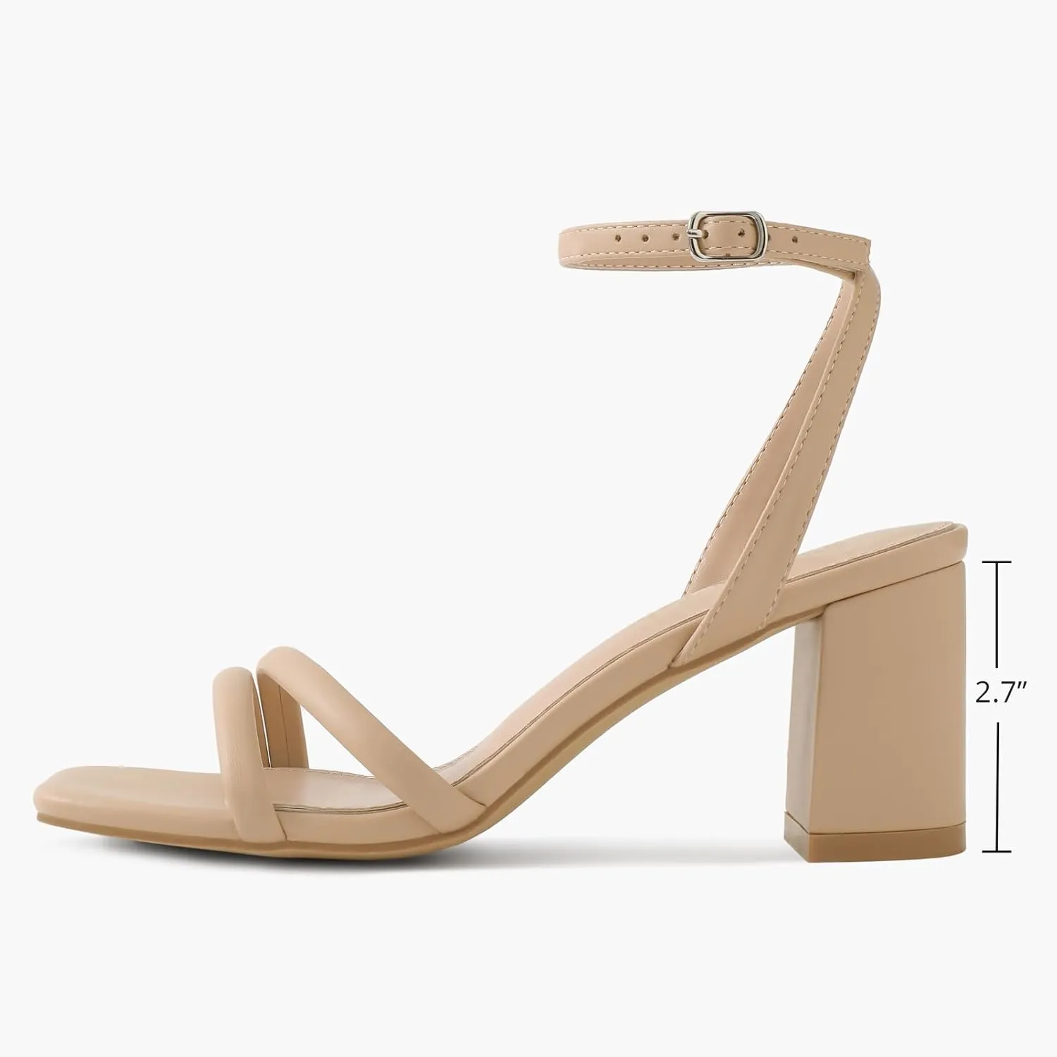 Shoe'N Tale Strappy Heels for Women Square Toe Chunky Block Heels Ankle Buckle Heeled Sandals
