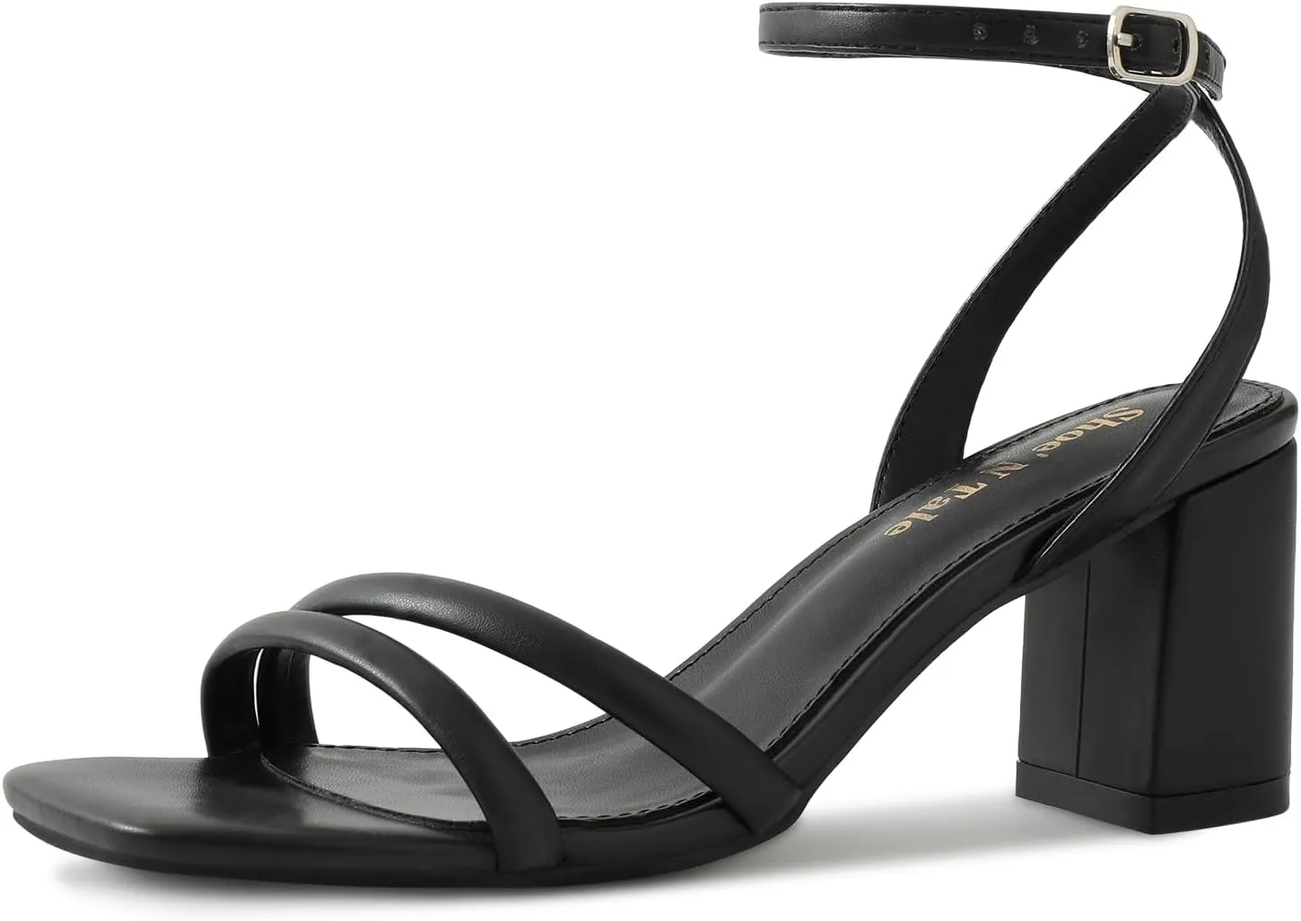 Shoe'N Tale Strappy Heels for Women Square Toe Chunky Block Heels Ankle Buckle Heeled Sandals