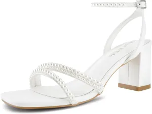 Shoe'N Tale Strappy Heels for Women Square Toe Chunky Block Heels Ankle Buckle Heeled Sandals