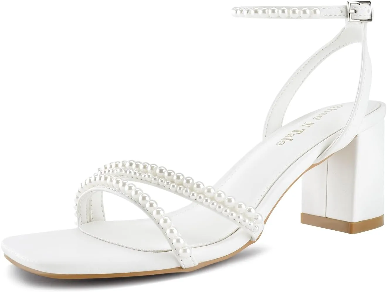 Shoe'N Tale Strappy Heels for Women Square Toe Chunky Block Heels Ankle Buckle Heeled Sandals