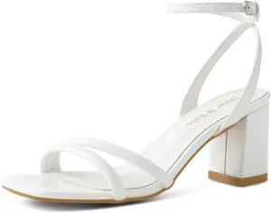 Shoe'N Tale Strappy Heels for Women Square Toe Chunky Block Heels Ankle Buckle Heeled Sandals