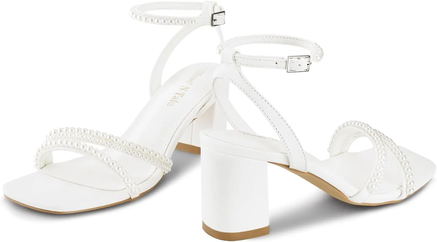 Shoe'N Tale Strappy Heels for Women Square Toe Chunky Block Heels Ankle Buckle Heeled Sandals