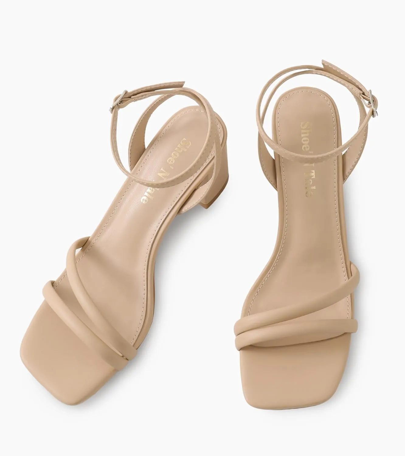 Shoe'N Tale Strappy Heels for Women Square Toe Chunky Block Heels Ankle Buckle Heeled Sandals
