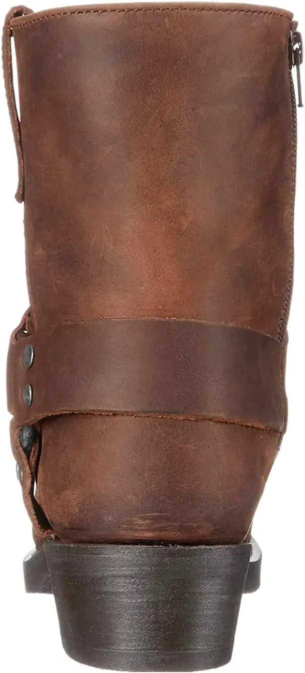 Short Harness Straps Square Toe Pull On Ankle Boot
