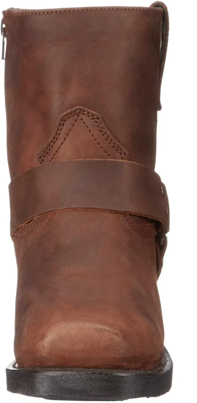 Short Harness Straps Square Toe Pull On Ankle Boot