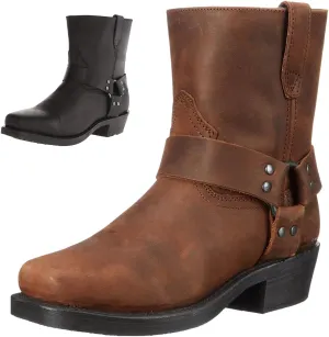 Short Harness Straps Square Toe Pull On Ankle Boot