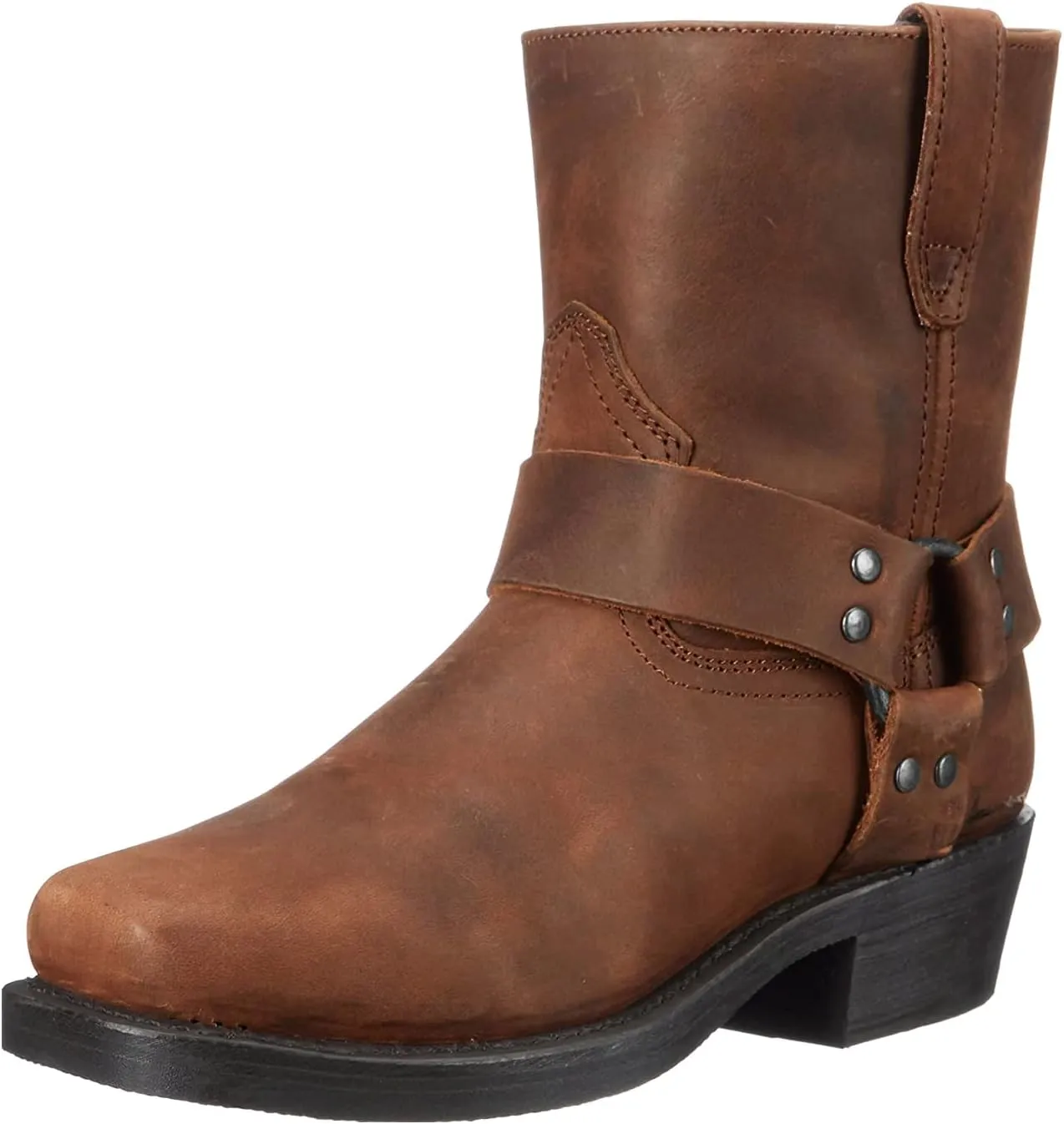 Short Harness Straps Square Toe Pull On Ankle Boot